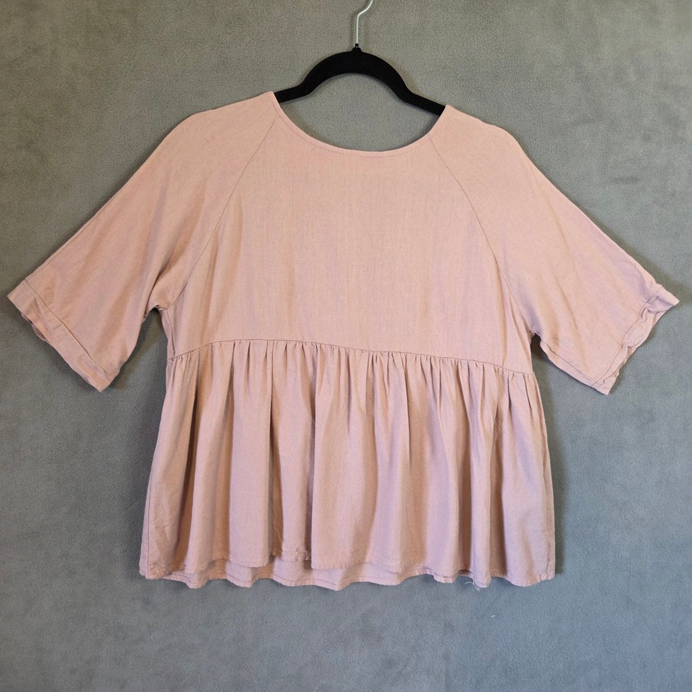 Mod Boutique  Linen Blend Peplum Top Women's Small Boho Cottage Minimalist